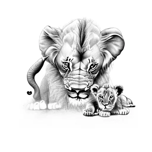 A Lion A Baby Elephant And A Sherman Shepherd