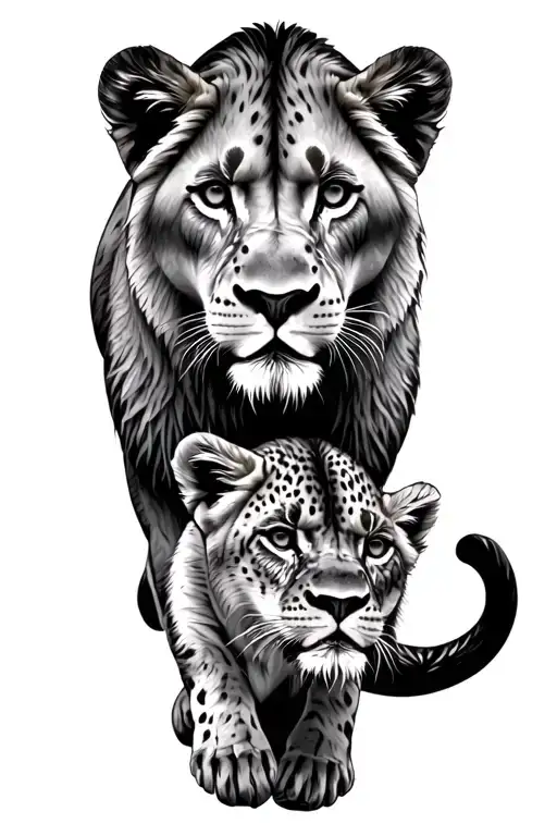 Lioness Protecting Her Cubs