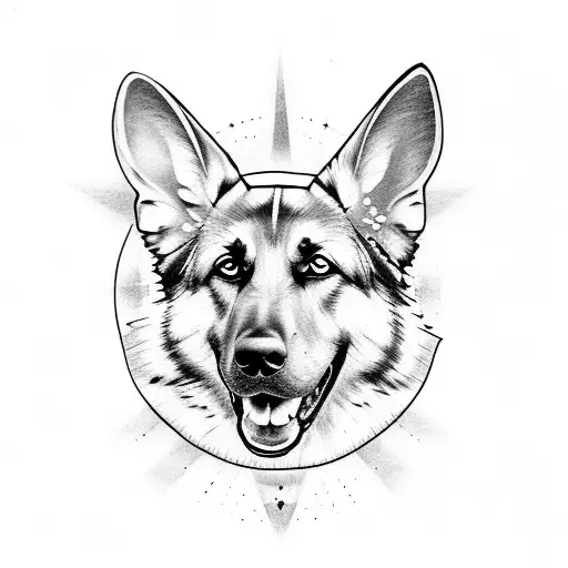 German Shepherd Head With Northern Lights