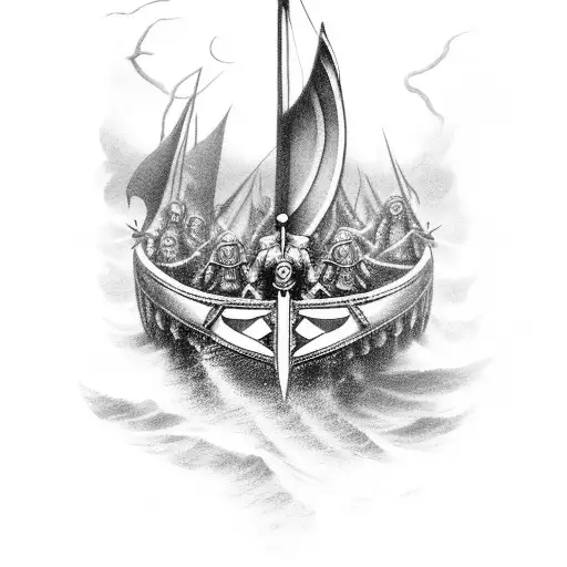 A Dark And Mysterious Viking Longship Navigating Through Stormy Waters