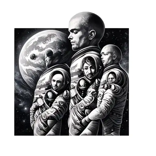 Space And Cosmos Theme Tattoo With 3 Figures Full Sleeve