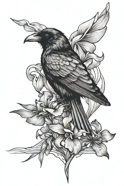 Raven And Iris Flower Intertwined