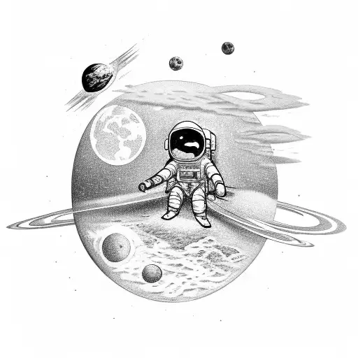 An Astronaut Sit On Crescent And Play Gituar