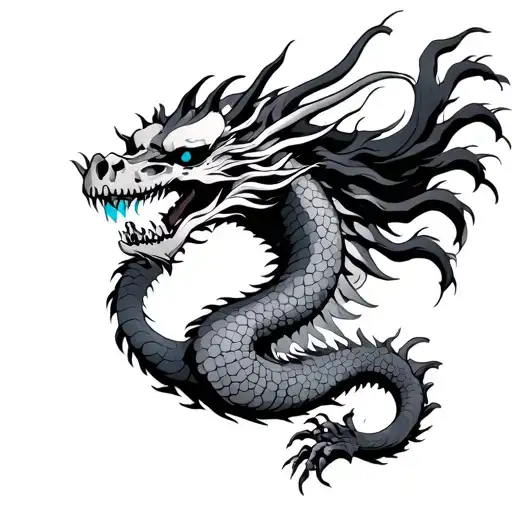 Japanese Dragon That Incorporates A Blue Dot Somehwere As Well As A Skull