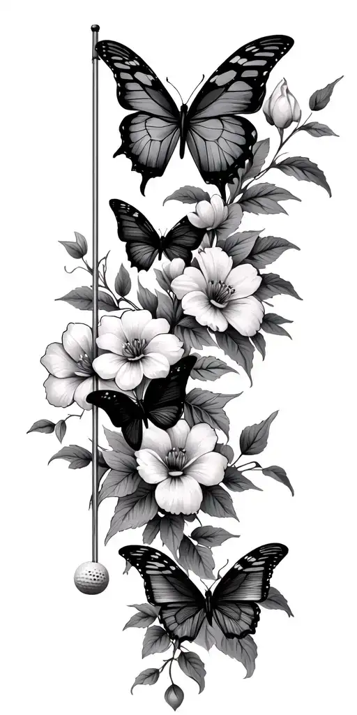 Flowers Butterflies Vines With Golf Flag In It