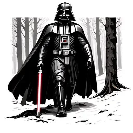 Darth Vader Walking Out Of The Woods In Black And White
