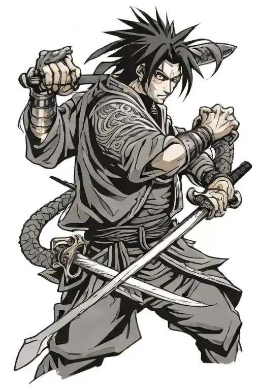 Sasuke Uchiha As Samurai With A Sword And Dragon