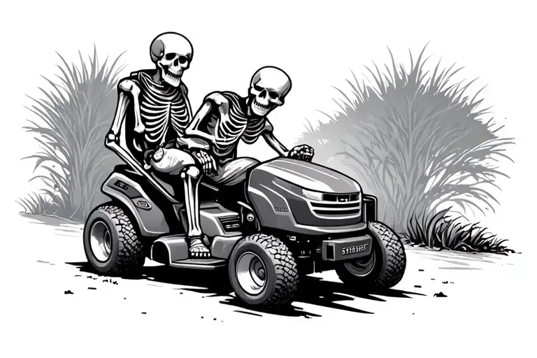 Skeleton Pushing A Lawn Mower
