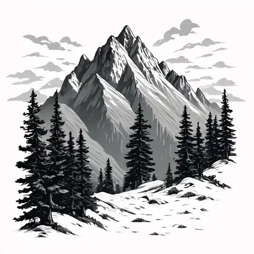 Country Mountain Peaks With Trees