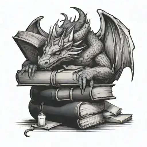Dragon Sleeping On Books