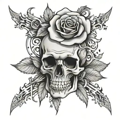Skull And Rose And Inscription Lz13
