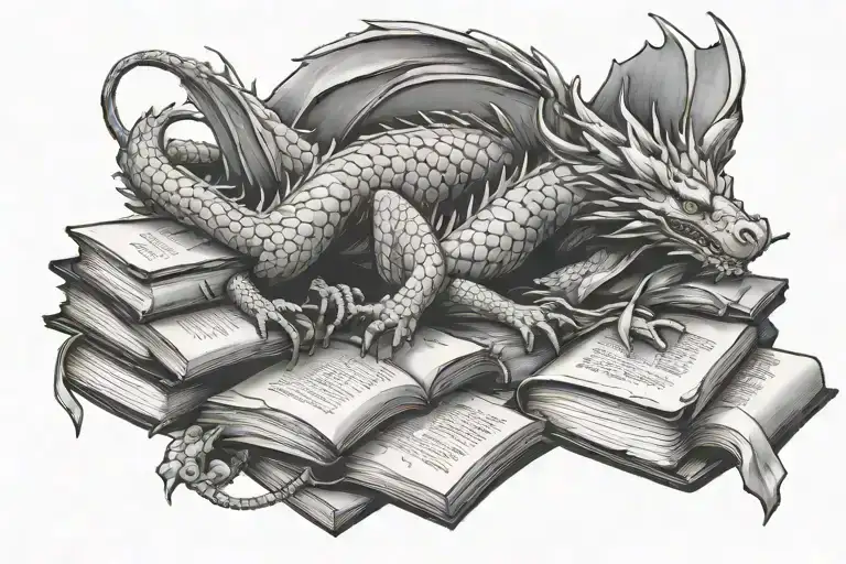 Dragon Sleeping On Books Surrounded