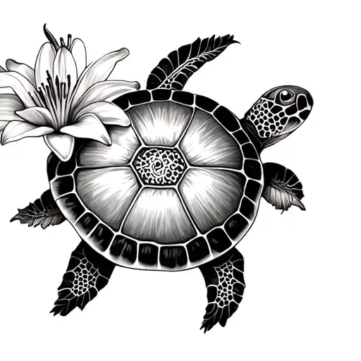 Turtle With Lily Flower