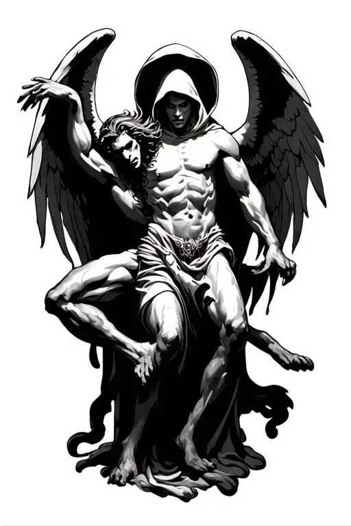 Hooded Arch Angel Defeating The Demon