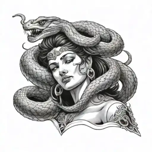 Snake Wrapped Around Greek Womans Broken Statue