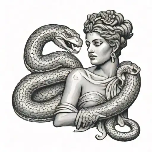 Snake Wrapped Around Greek Womans Brocken Statue
