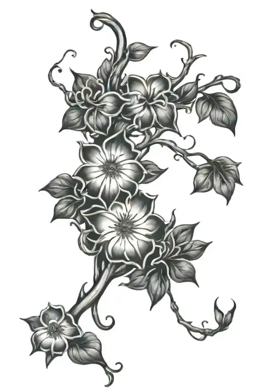 Tree Vine And Flowers Blooming