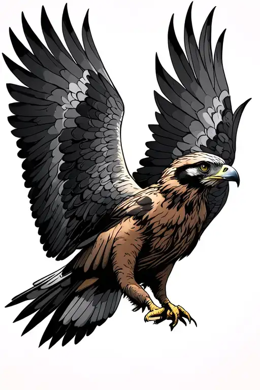 Hawk With Its Wings Back Diving