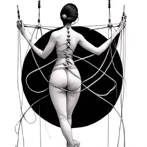 Puppet Master With Strings Woman In Shibari Knot Intertwined Back View
