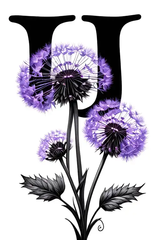 Purple Dandelion With A J Written In Calligraphy
