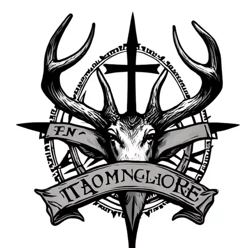 Deer Horns With A Cross And Compass