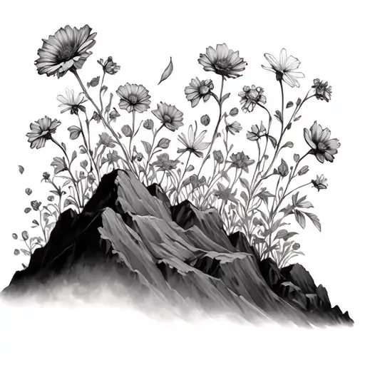 Flowers Growing Out Of A Mountain