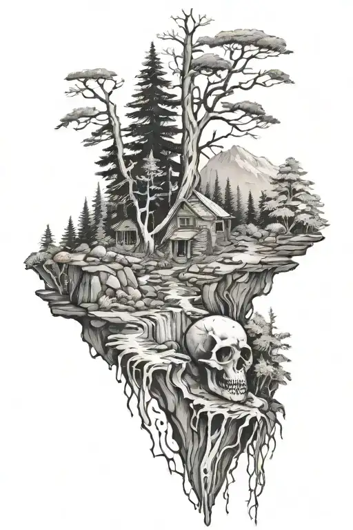 Forest With Stream And Skeleton