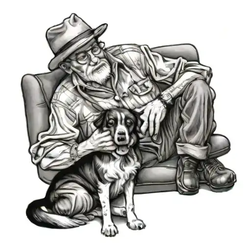 Grandpa With His Dog On His Lap