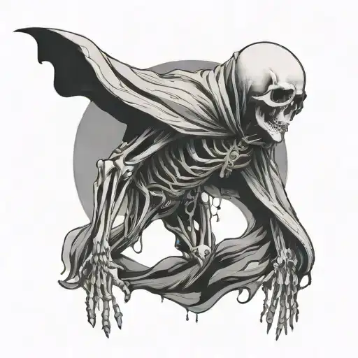 Long Skeletal Figure With Black Hole For A Head And A Cape That Is The Night