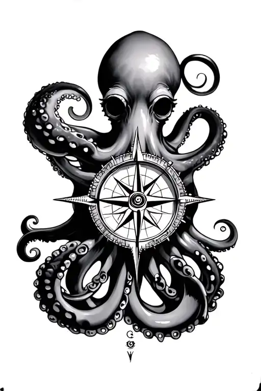 Nautical Compass Rose Octopus Wrapped