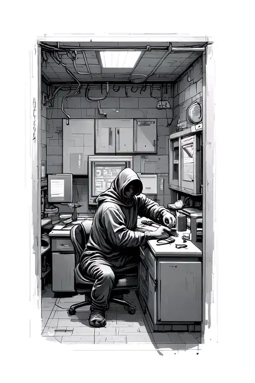 A Hacker Working In A Basement Alone