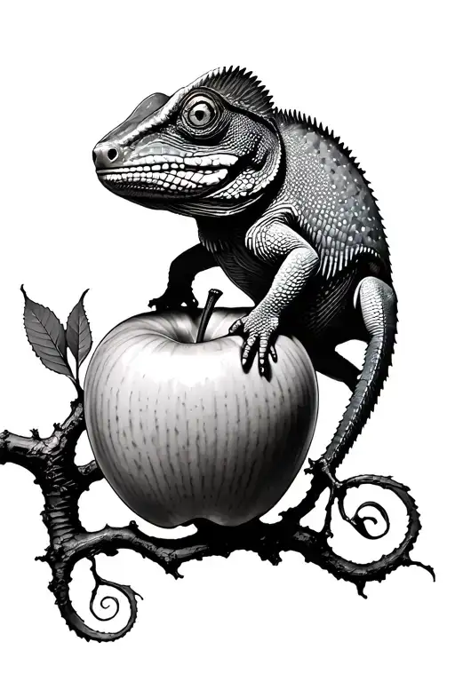 Chameleon Climbing An Apple Tree