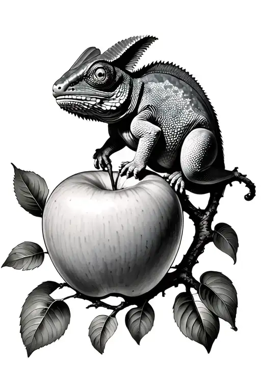 Chameleon Climbing An Apple Tree