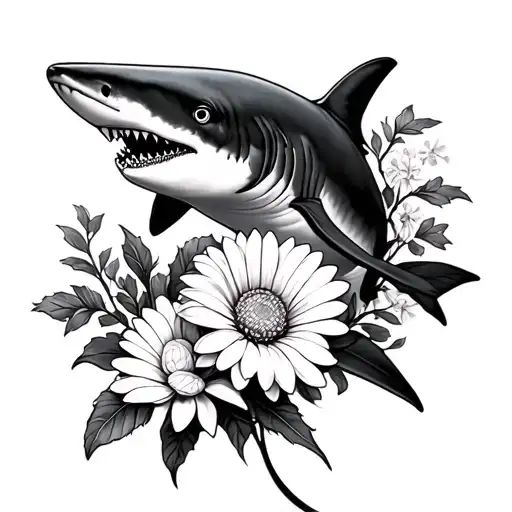 I Need A Shark Tattoo Combined With Chrysanthemum Flower
