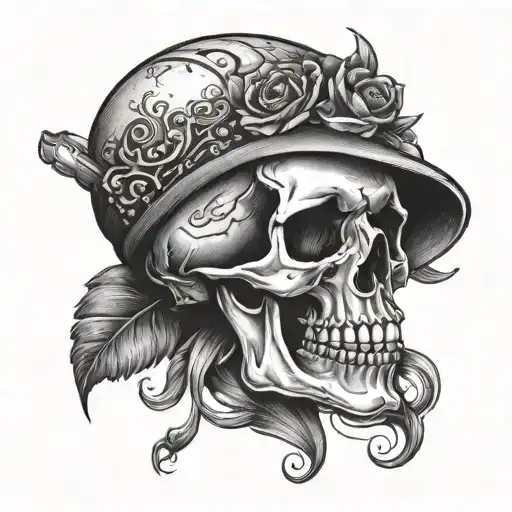 Traditional Skull Tattoo With Nail Impailed