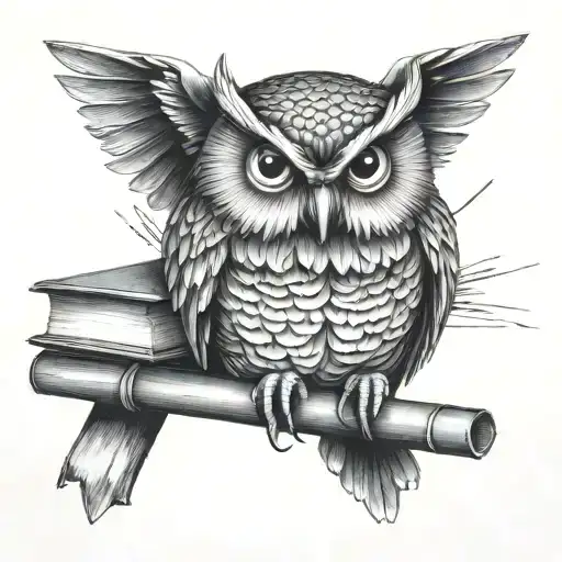 Owl On Books With Hammer Tools Scattered