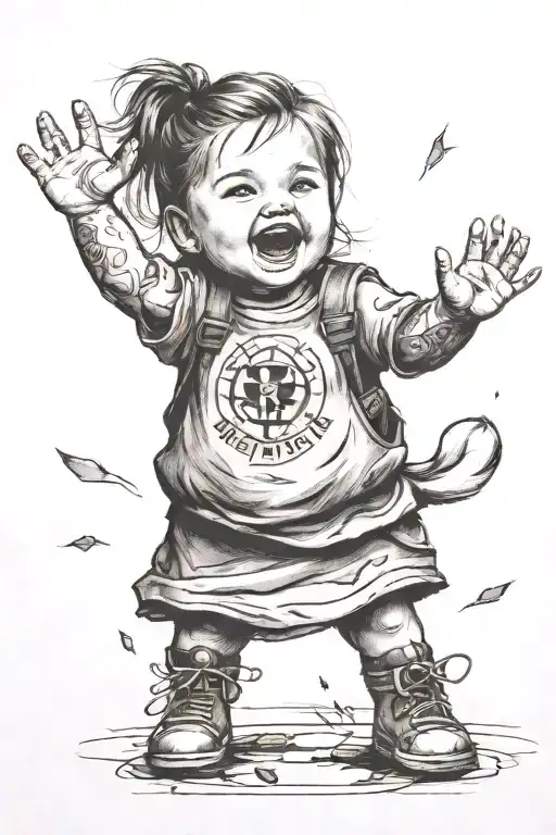 Little Girl Waving Proudly In Front