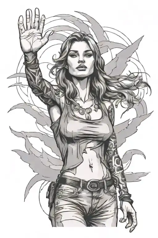 Girl Waving Proudly In Front Full Person