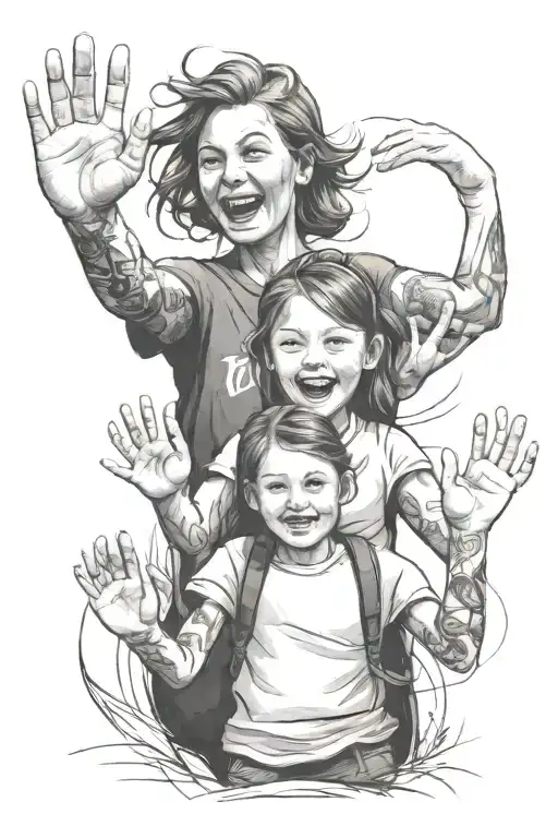 Daughter Waving In Front Full Person