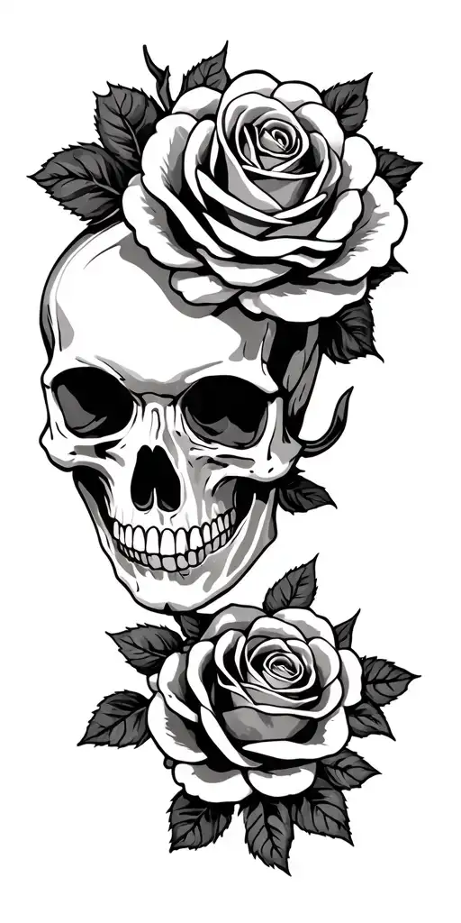 Small Head Skull Surrounded With Roses