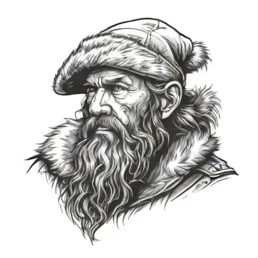 Mountain Man Standing Wearing Fur Cap