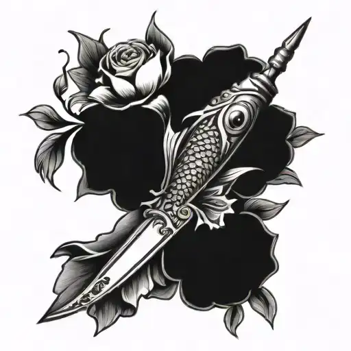 Dagger With Coy Fish Wrapped Around And Carnations