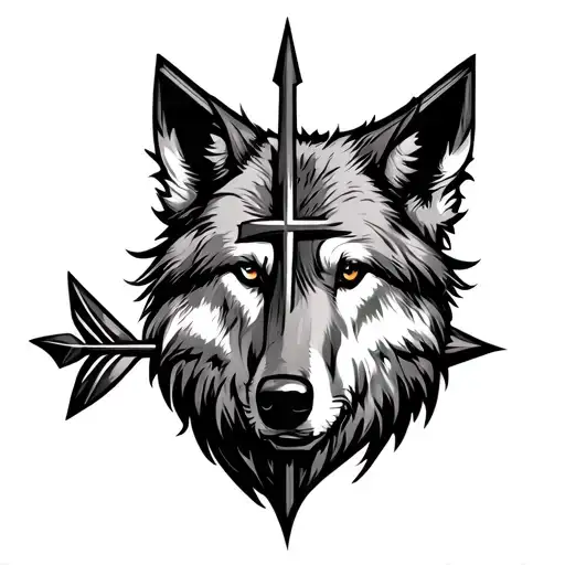 Cherokee Vertical Arrow With Latin Cross And Wolf
