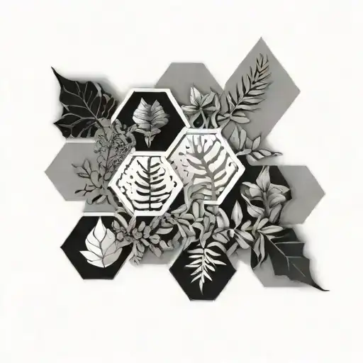 Hexagon Tiles Forest Background And Leaves