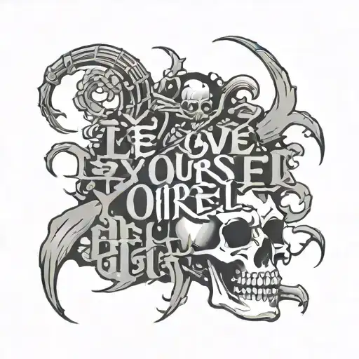 Love Yourself In Chinese Lettering With Skeleton In Background