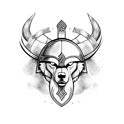 Viking Symbol For Father And Son With Wolf