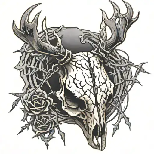 Deer Skull Barbed Wire