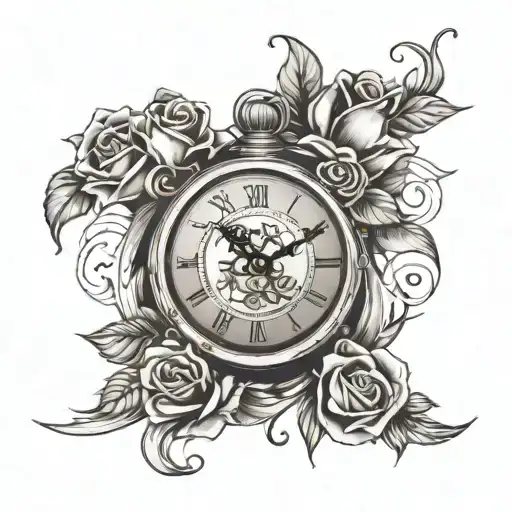 Clock With Roses And A Ribbon