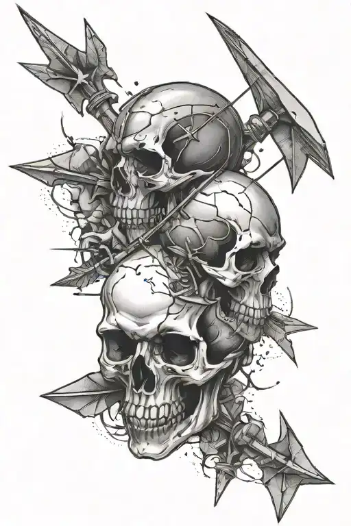 Skull With Three Arrows Stuck In It Vetically