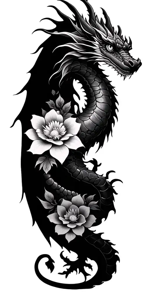 Dragon With Flowers Intertwined